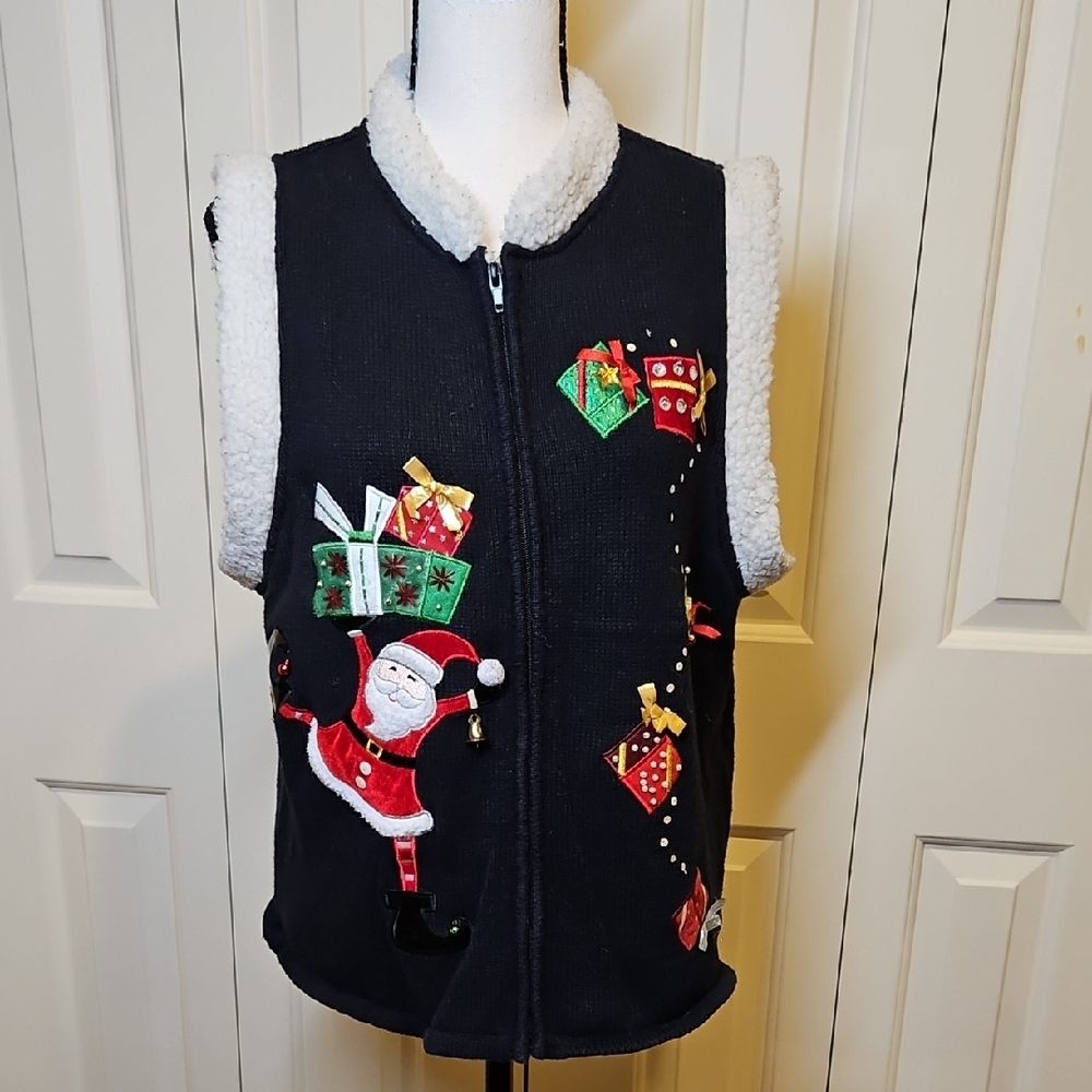 Crystal Kobe Christmas Knit Vest Large Vintage Santa Presents Holiday Ugly